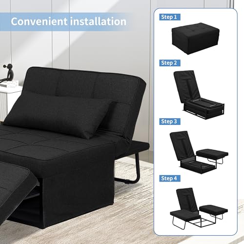 Ainfox Convertible Sofa Bed, 4 in 1 Multi-Function Folding Ottoman Bed with Adjustable Backrest, Modern Futon Couch No Assembly for Living Room Apartment Office Small Space (Black) Ainfox