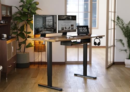 YDN Standing Desk with Keyboard Tray, 55 Inch Height Adjustable Desk, Brown Stand Up Desks for Home and Office, 55inch Rustic Brown YDN