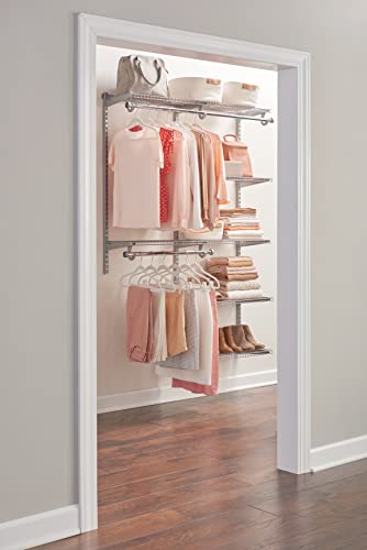 Rubbermaid Configurations Deluxe Custom Closet Kit, 4-8 Ft. Adjustable Metal Wire Shelving, Titanium Finish, Expandable Organization System, Hardware Included, for Home Closet/Pantry/Laundry/Mudroom Rubbermaid