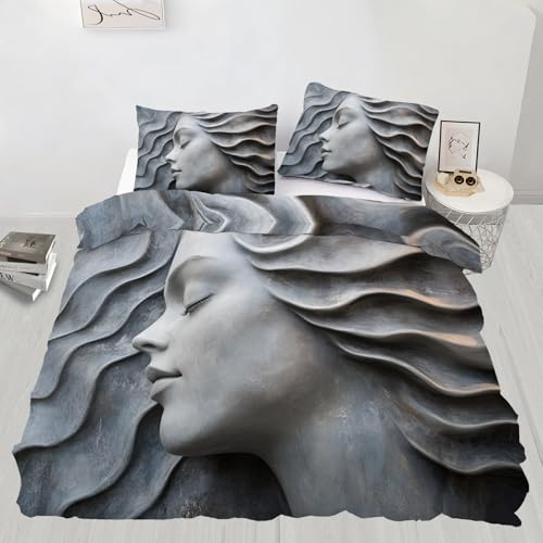 YFIOYI Sculpture Duvet Cover Sets, Minimalist Bedding Set, Tranquil Ultra Soft Microfiber 3 Piece Bedding Set, with Zipper(King Single) YFIOYI