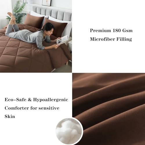 SUVAMJAM 3-Piece Queen Comforter Set,All-Season,Soft & Hypoallergenic &Breathable Bedding,Polyester Quilted,Down Alternative(Comforter*1 & Pillowcases*2),Chocolate SUVAMJAM