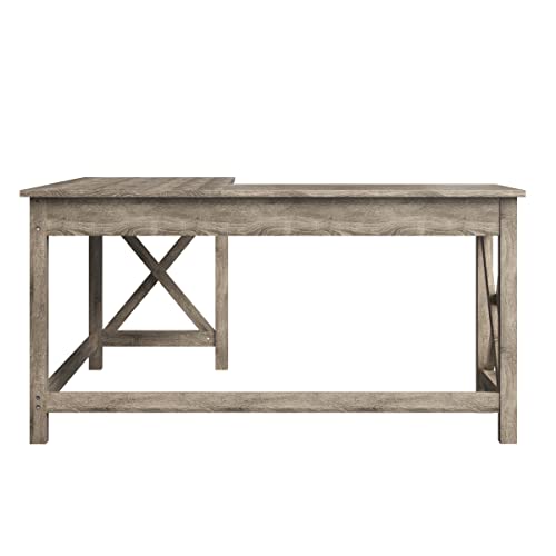 Lavish Home L-Shaped Computer Desk with X-Pattern Legs for Home Office, or Craft Table, 59", Light Gray Lavish Home