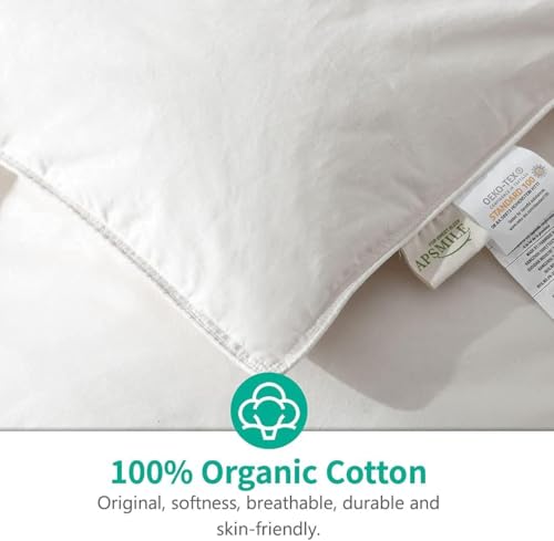 APSMILE Lightweight Down Feather Fibers Full/Queen Size Duvet Insert - 100% Cotton Cover, High Fill-Power Light Bedding Comforter for Warm Weather/Hot Sleepers (90 x 90 inches, Ivory White) APSMILE