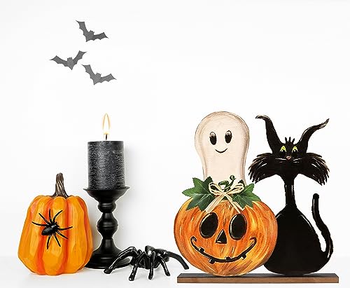 Halloween Decorations Indoor Halloween Wooden Signs Halloween Decor Pumpkin Ghost Decor Table Signs Halloween Tiered Tray Decor Rustic Farmhouse Home Living Room Decor OWUH