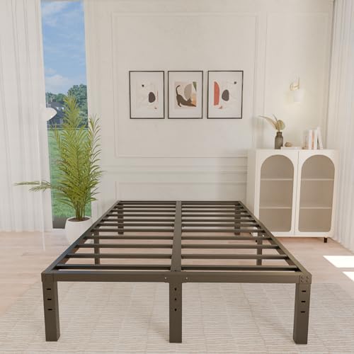 ALDRICH 14 Inch Metal Full Size Bed Frame - Double Black Basic Steel Slats Platform, Easy Assembly Heavy Duty Noise Free Bedframes, No Box Spring Needed ALDRICH