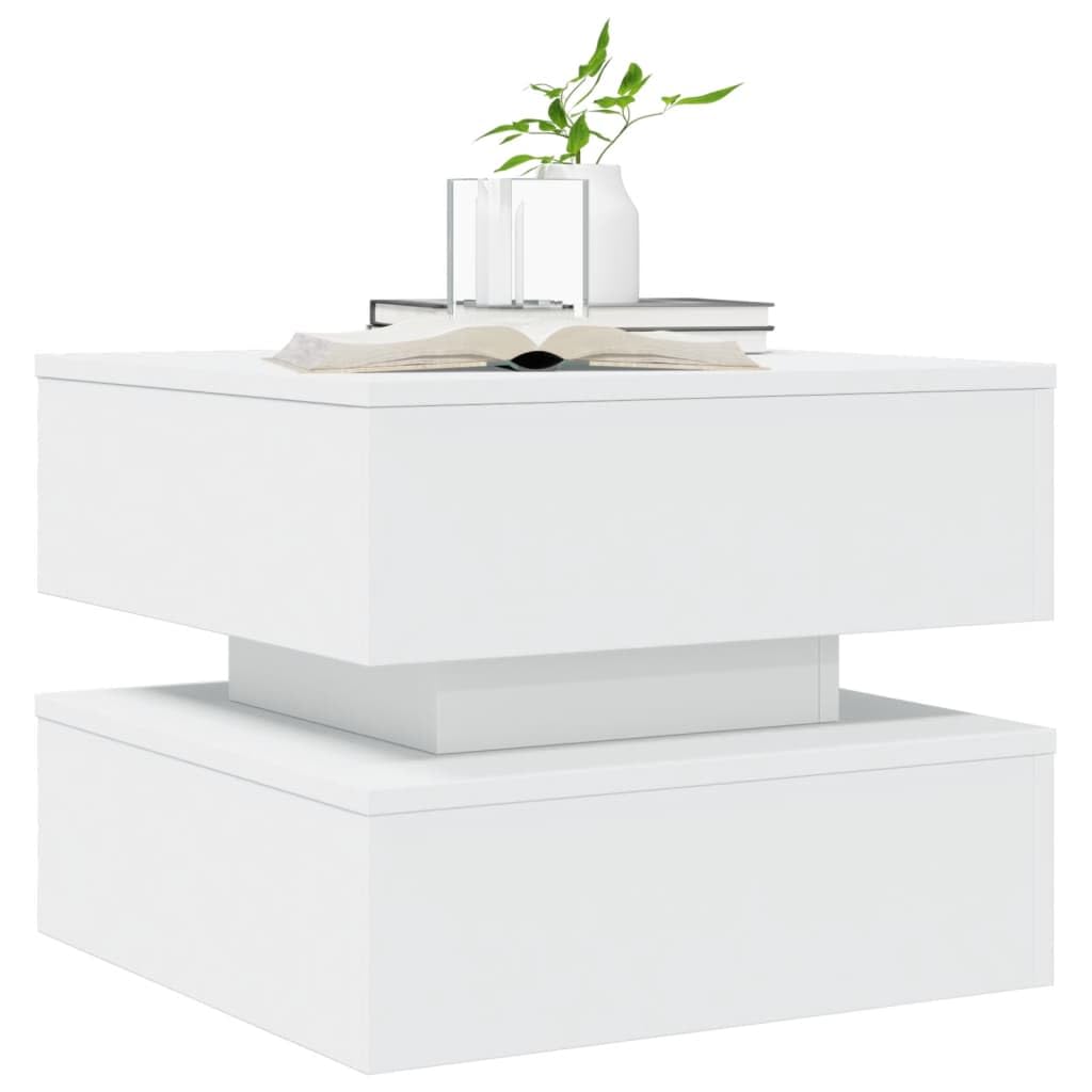 vidaXL Coffee Table - Modern LED Accent Desk/Living Room Furniture - White Engineered Wood - 19.7" x 19.7" x 15.7" - Sturdy, Versatile, USB Connector vidaXL