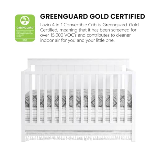 Oxford Baby Lazio 4-in-1 Convertible Baby Crib, Snow White, GreenGuard Gold Certified Oxford Baby