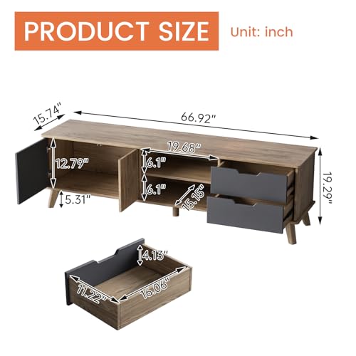 Miuuod 67" TV Stand for 55/60/65 inch TV inch TV,Mid Century Farmhouse TV Stand,Entertainment Center,Retro Media Consol with Storage for Living Room Miuuod