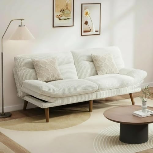Pipishell Futon Sofa Bed, Modern 66" Futon Couch Convertible to Bed & Lounger, Compact Size, Corduroy Loveseat, Durable Construction - Fits Small Spaces, Apartments,Study Room (Beige White, 66 Inch) Pipishell