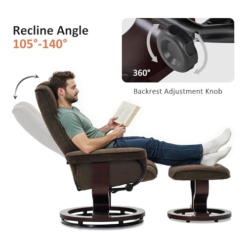 MCombo Manual Swivel Recliner with Ottoman, Chair Ottoman Set for RV Small Spaces, Living Room, Bedroom, Office 4919 (Chenille, Brown)