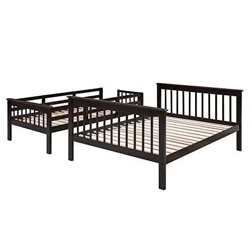 Ball & Cast Twin Over Full Bunk Bed with Storage Ladder and Full-Length Guardrails,Wooden Bunkbed w/Slat Support & into Two Individual Beds,Bedframe Furniture for Student Dorms,Guest Rooms,Espresso Ball & Cast