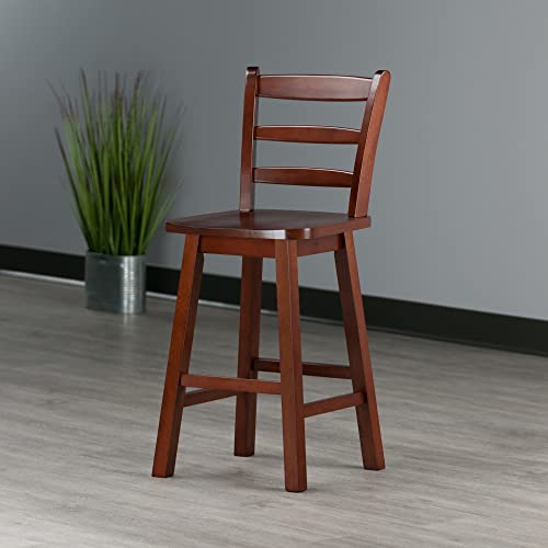 Winsome Scalera Ladder Back Swivel Counter Stool, 24 in, Walnut Finish, Solid Wood Winsome
