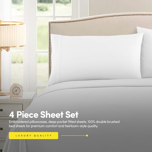 1500 Supreme Collection Queen Sheet Sets White - Luxury Hotel Bed Sheets and Pillowcase Set for Queen Mattress - Extra Soft, Elastic Corner Straps, Deep Pocket Sheets, Queen White Sweet Home Collection