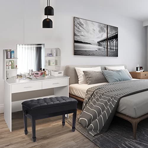 ALAPUR Adjustable Duet Piano Bench with Storage,Heavy Duty Wooden Double Keyboard Piano Bench Seat with PU Leather Cushion,Black ALAPUR