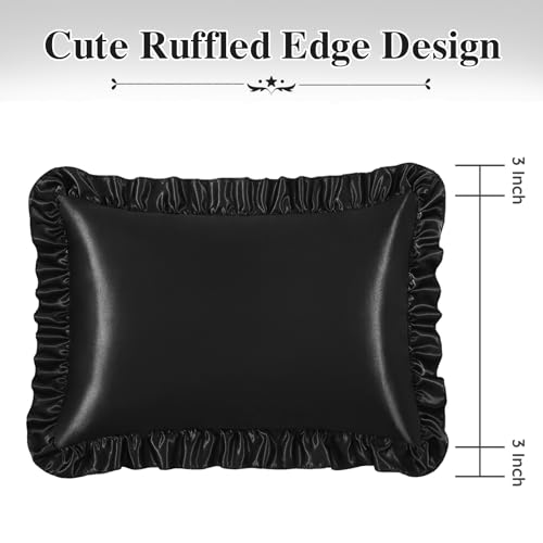 P Pothuiny 3-Piece Set Ruffle Satin Pillowcases & Queen Fitted Sheet, Luxury Black Satin Fitted Sheet Silky Soft Cute Bedding Bedroom Decor, Wrinkle Free, 15 Inch Deep Pocket P Pothuiny