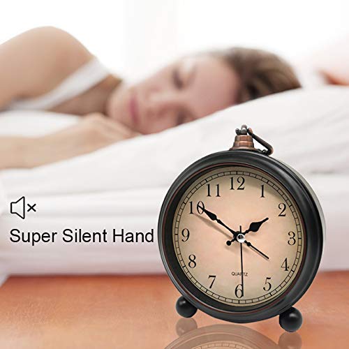 Vintage Retro Analog Alarm Clock, 4 inch Super Silent Non Ticking Small Clock with Night Light, Battery Operated, Simply Design, for Living Room, Bedroom, Bedside, Desk, Gift Clock (Arabic) TooTa