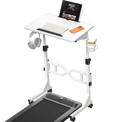 Oransail Small Standing Desk with Wheels, 29.5-45.3 Inch Adjustable Height, Portable Treadmill Desk, Rolling Computer Table for Walking Pad with a Cup Holder and a Hook