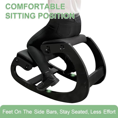 Predawn Adjustable Ergonomic Kneeling Chair β Custom Height Rocking Posture Stool with Thick Cushions, Solid Wood Frame, Knee Support Seat for Adults, Office or Meditation Use (Onyx Black) Predawn