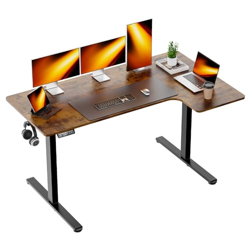 EcoZen Standing Desk Electric Height Adjustable Desk 55 x 33.5 Inches L Shaped Sit Stand up Desk, Computer Home Office Desk Memory Preset with Two-Piece Fir Wood Desktop (Vintage Brown, 55*33.5 Inch) EcoZen