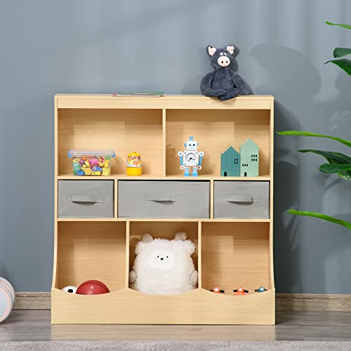 HOMCOM Natural Wood Kids Bookcase and Toy Storage Organizer with Drawers HOMCOM