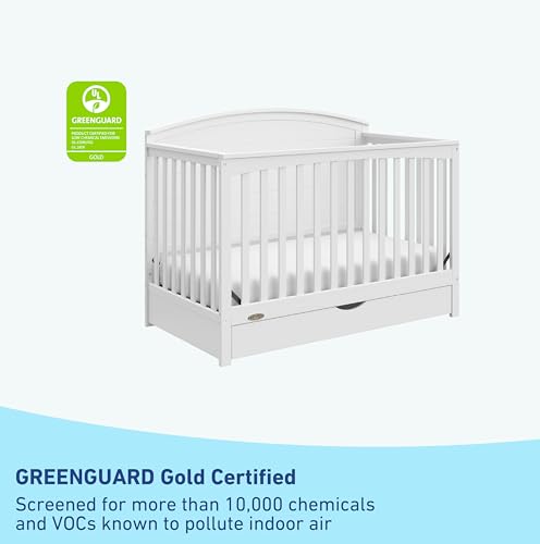 Graco Bellwood 5-in-1 Convertible Crib with Drawer (White) - GREENGUARD Gold Certified, Full-Size Storage Drawer, Converts to Toddler Bed and Full-Size Bed STORK CRAFT