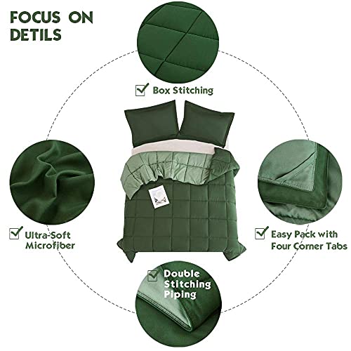 HIG 3pc Green King Size Comforter Set -All Season Reversible Down Alternative Comforter Bedding Comforter -Quilted Duvet Insert with Corner Tabs - Box Stitched Blanket - Breathable, Soft, Fluffy HIG