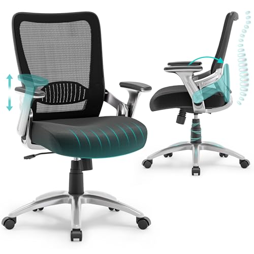 SUNNOW Office Chair, Ergonomic Computer Desk Chair, Sturdy Executive Task Chair - Adjustable Lumbar Support, Flip-up Arms, Tilt Function, Comfy Wide Seat, Swivel Mesh Home Office Desk Chairs (Black) SUNNOW