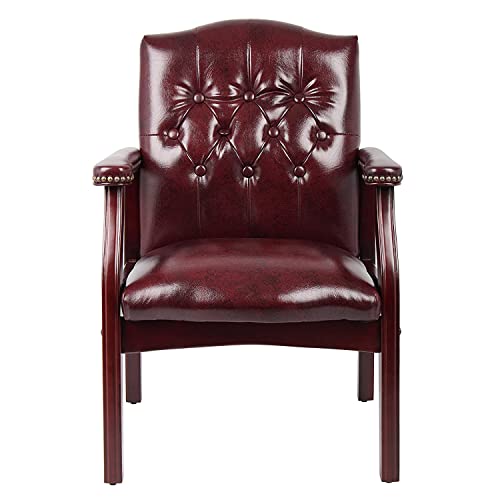 Oakestry Ivy League Executive Guest Chair in Burgundy Vinyl Wood Frame Office Visitor Chair with Mahogany Finish Comfortable Reception Seating for Office Lobby or Waiting Room Oakestry