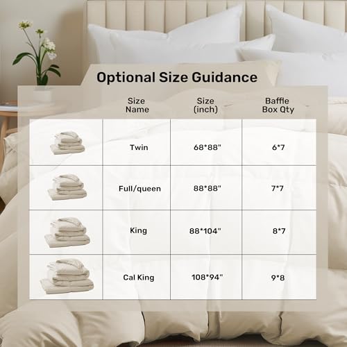 UNIKOME Goose Feather Down Fiber Comforter King Size, All Season Duvet Insert with Soft Downproof Cover, Cloud-Like Fluffiness Bed Comforters with Corner Tabs (King, Cream, 88"X104") UNIKOME