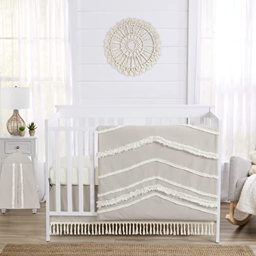 Sweet Jojo Designs 4-Piece Baby Crib Bedding Set (Boho Chic) for Boys or Girls, Infants/Nursery incl. Blanket, Fitted Sheet, Skirt, Diaper Stacker (Linen, Beige, Neutral, Modern Farmhouse, Shabby) Sweet Jojo Designs