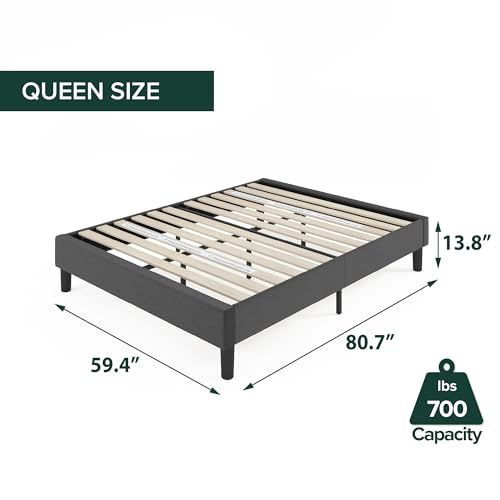 Zinus Curtis Upholstered Platform Bed Frame, Mattress Foundation, Wood Slat Support, No Box Spring Needed, Eco Friendly WonderBox (TM) Packaging, Dark Grey, Queen Zinus