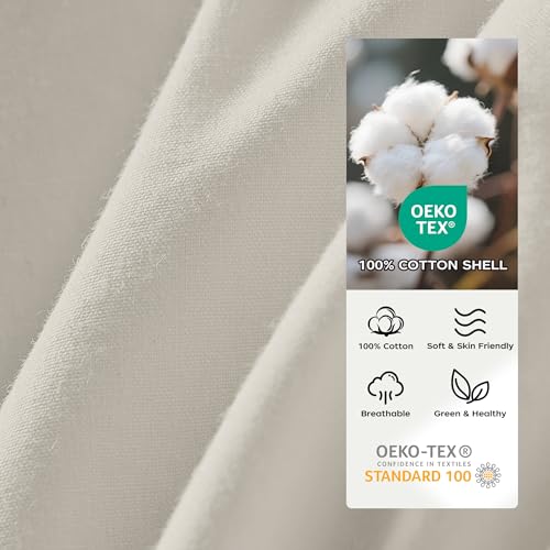 puredown® Goose Feather Down Fiber Comforter Twin Size, All Season 100% Cotton Duvet Insert Medium Warmth, Cloud Soft Hotel Luxury Collection Bedding Comforters Cream 90" x68 puredown