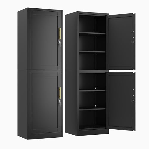 Ckzbx Metal Locker Tall Narrow Storage Cabinet, 67" H Locking Tool File Cabinets Snack Locker Organizer for School Classroom,Bedroom,Gym Home Office,Entryway and Hallway (20" W 2Door Black) Ckzbx