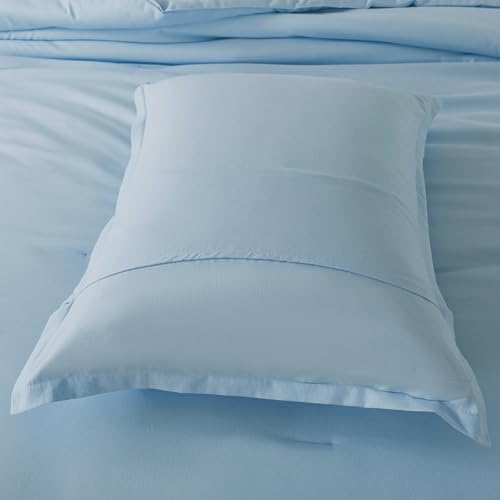 Caressma Light Blue Comforter Set Twin Size, Solid Lightweight Down Alternative Soft Boho Bedding Comforter Set, Breathable Fluffy Microfiber Skin-Friendly Comforter (68"x90") for All Seasons Caressma
