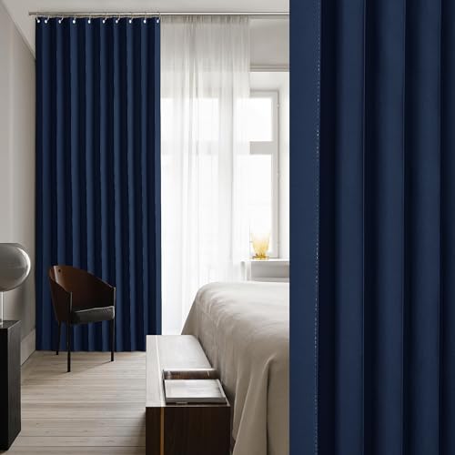 NICETOWN Room Divider Curtain for Bedroom Living Room Partition, Privacy Accordion Blackout Sound Proof Doorway Curtains, Sliding Glass Temporary Door Curtainfor Closet (Navy, 1 Panel, 60" W x 80" L) NICETOWN