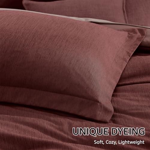 Monbix Queen Comforter Set - 7 Pieces Cationic Dyeing Dark Red Bed in a Bag Queen Bedding Sets with Comforter, Sheets, Pillowcases & Shams, Reversible Bedding Comforters Sets Monbix
