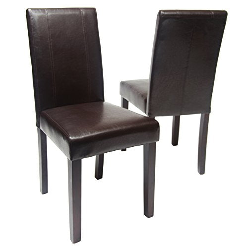 Roundhill Furniture C020BR Urban Style Solid Wood Leatherette Padded Parson Chair, Brown, Set of 2 Roundhill Furniture