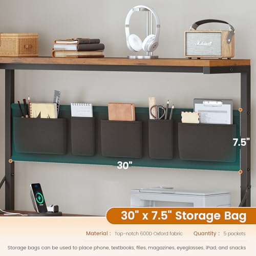 SEDETA L Shaped Desk with Drawers and Hutch, 47.2" Reversible Office Computer Desk with 5 Fabric Drawers, L Shaped Desk with Storage Shelves, Power Outlet and LED Lights for Home Office, Rustic Brown SEDETA