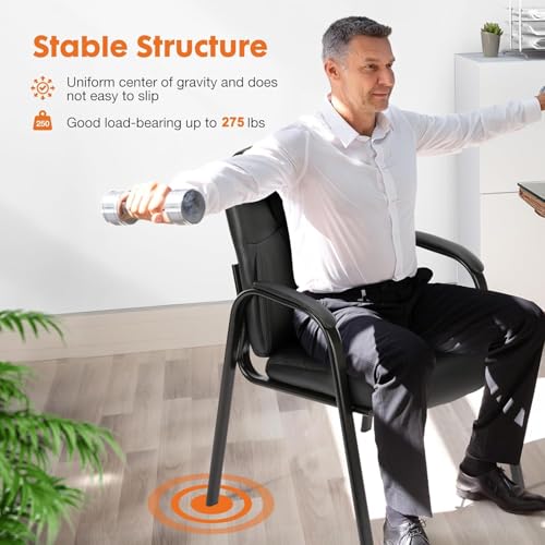 Sweetcrispy Waiting Room Office Guest Chairs Set of 2, PU Leather Big and Tall No Wheels Executive Office Chair with Padded Arms for Reception Conference Room Lobby Sweetcrispy