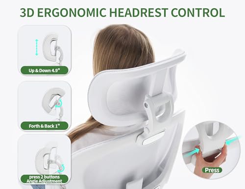 Veratric White Ergonomic Office Chair: Mesh Desk Chair Comfy with Adjustable Lumbar Support 400lbs High Back Computer Gaming Chair - Big and Tall Office Chairs with Extra Wide Seat-Adults Home Office Veratric