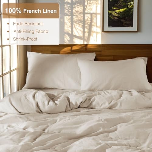 SONORO KATE 100% French Linen Duvet Cover Queen Size, Soft Breathable for Hot Sleepers, Moisture Wicking & Durable Cover Set - Zipper Closure & 4 Corner Ties Duvet Covers 3 Piece (Linen,Queen) SONORO KATE