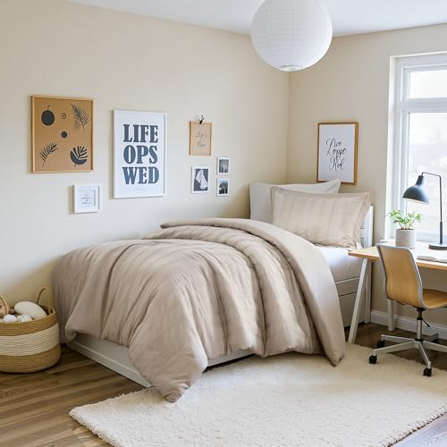 Madison Park Essentials Striped Duvet Cover Set Twin/Twin XL, Modern Minimalist Bedding Set with Premium Jacquard Stripe, 2 Pieces Duvet Cover Reversible with Zipper Closure & Corner Ties,Neutral Madison Park Essentials