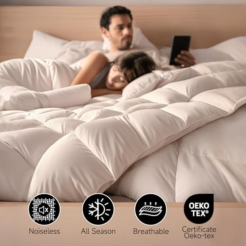 Beautyrest Luxury Hotel Collection Down Comforter Twin Size - 100% Cotton All Season Duvet Insert, Fluffy Goose Feather Fiber with Corner Tabs, White (68" W X 90" L) Beautyrest