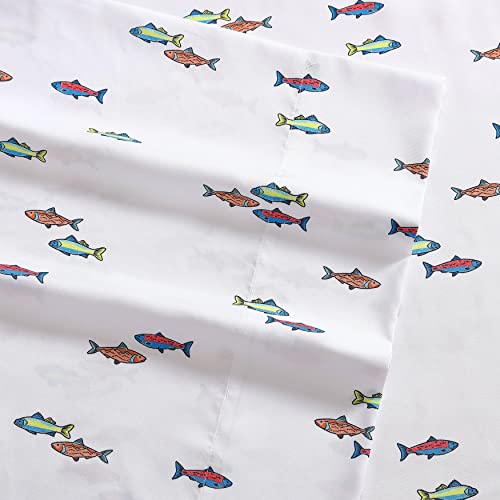 Eddie Bauer Kids - Full Size Sheets, Stain-Resistant Toddler Bedding with Matching Sham(s), Super Soft, Ideal Boy Room Essentials (Fish Lake White, Full) Eddie Bauer