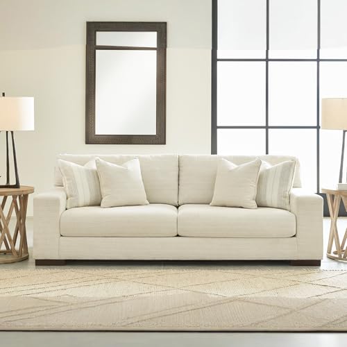 Signature Design by Ashley Maggie Contemporary Upholstered Sofa with Accent Pillows, Off-White Signature Design by Ashley