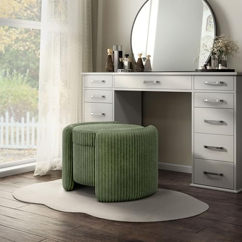 Furniture of America Lennox Modern Chenille 25-inch Round Storage Ottoman with Reversible Flip Top, Upholstered Footstool for Living Room, Bedroom, Entryway, Green Furniture of America