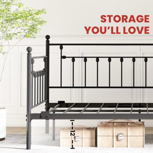 Golden Gate Beds Daybed Frame with Headboard, Without Trundle, Heavy Duty Metal Frame & Steel Slats Foundation, Upholstered Stylish Sofa Bed for Living Room, Bedroom, Guest Room - Black, Twin Size AMBEE21