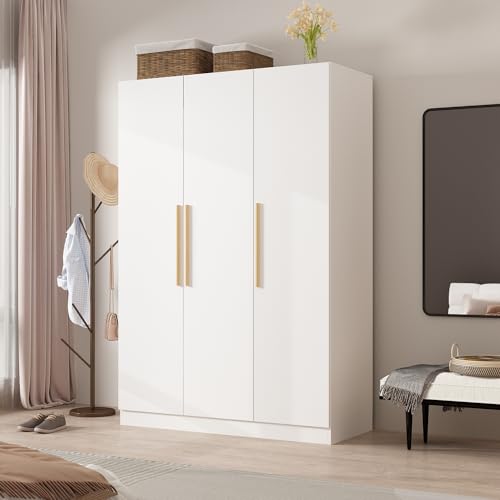 MOUMON Armoire Wardrobe with 3 Doors and Shelves, Armoire Wardrobe Closet with Hanging Rod, Armoire Closet for Bedroom White (47.2”W x 18.9”D x 70”H) MOUMON