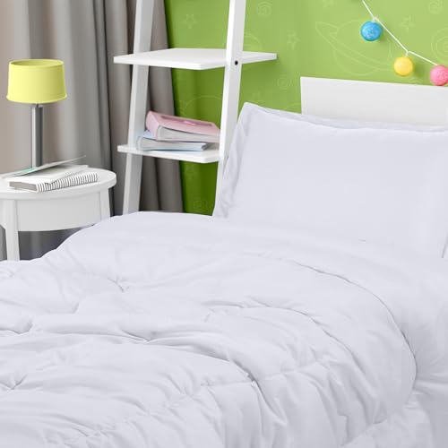 Utopia Bedding White Kids Comforter Set with 2 Pillow Shams, 3 Piece Soft Microfiber Twin Bed Comforter with Pillow Shams, Printed Kids Bedding for Boys and Girls, Lightweight, Breathable,Easy Care Utopia Bedding