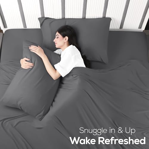 Utopia Bedding Full Sheet Set - Jersey Knit Sheets 4 Piece – Cotton – Soft T-Shirt Stretchy Sheets (Heather Dark Grey) Utopia Bedding